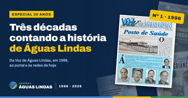 Arte do especial de 30 anos com a capa da primeira edição da Voz de Águas Lindas, de 1996